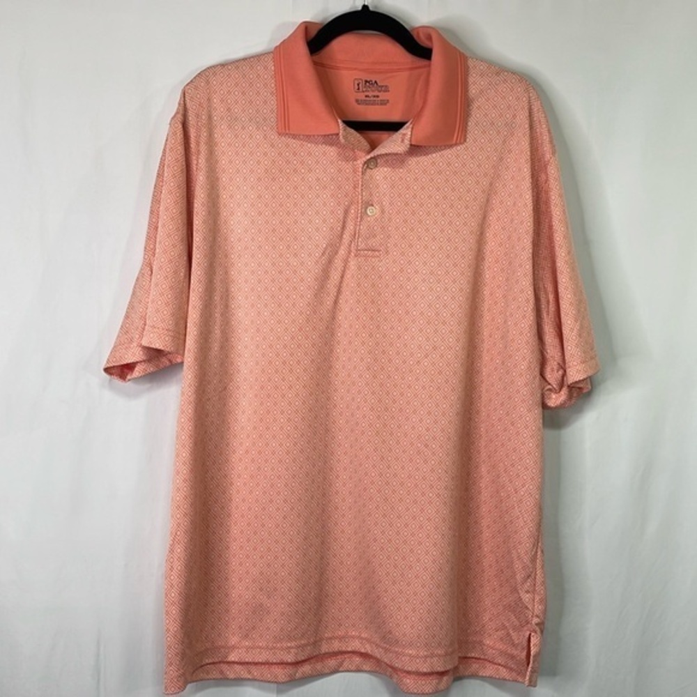 🐒 PGA Tour orange diamond print polo